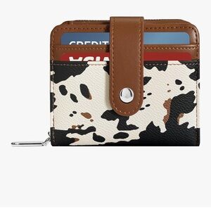 🆕 Fashion Cow Print Wallet Card Slots Small Wallet with Zipper Coin Pouch